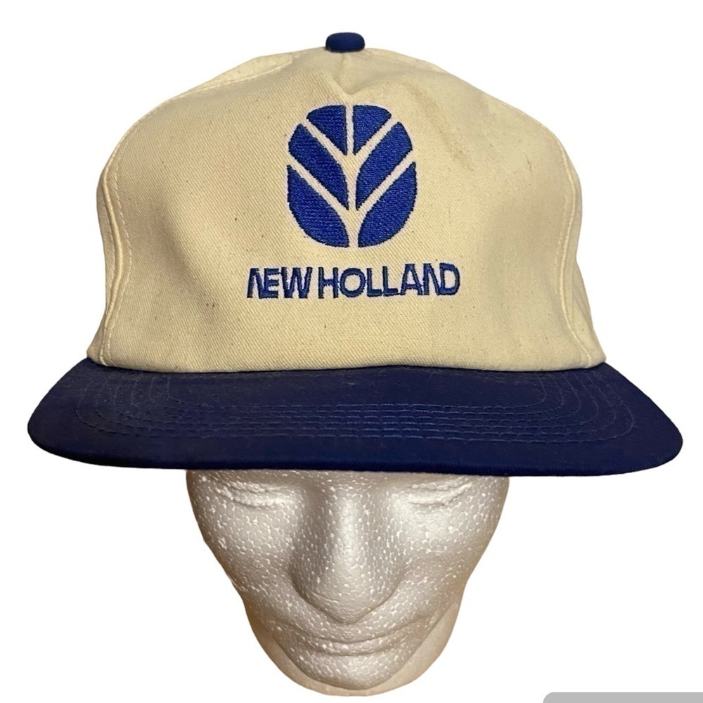 Vintage New Holland K Products Hat Blue Cream Snap Back